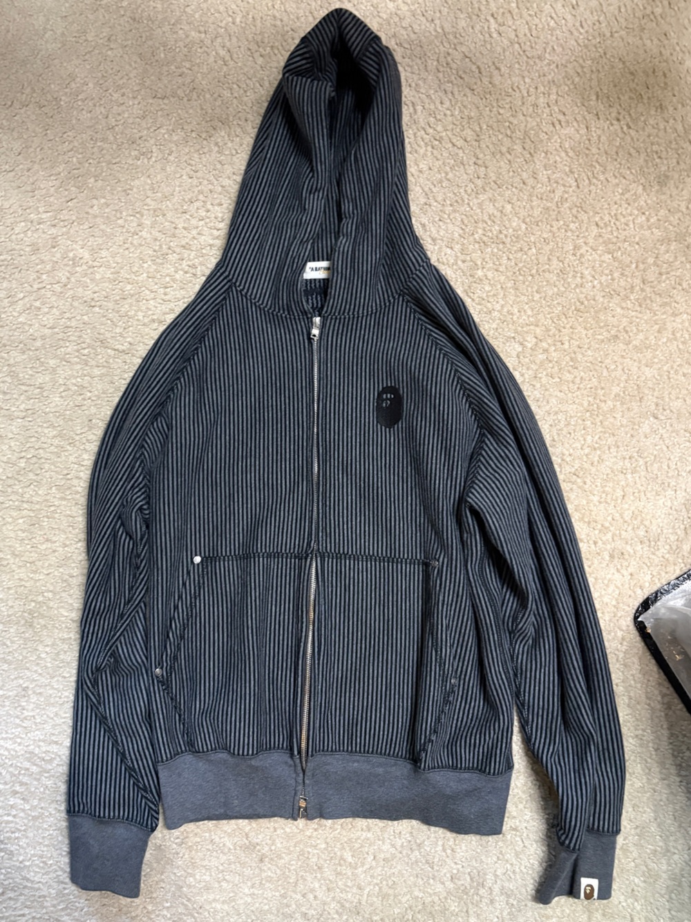 A Bathing Ape Men's Pinstripe Full-Zip Hoodie Sweater - Black/Gray stripe Size M